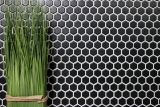 Hexagonale Sechseck Mosaik Fliese Keramik mini schwarz matt Duschrckwand Fliesenspiegel Wandfliese Badfliese - MOS11A-0311