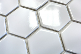 Hexagonale Sechseck Mosaik Fliese Keramik wei glnzend Kchenrckwand Spritzschutz Fliesenspiegel Wandfliese - MOS11B-0102