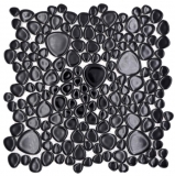 Kieselmosaik Pebbles Keramikdrops schwarz glnzend Duschtasse Fliesenspiegel MOS12-0302