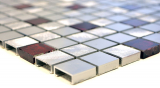 Handmuster Mosaik Fliese Aluminium Transluzent Alu Glasmosaik Crystal silber rot MOS49-O301F_m