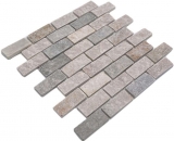Quarzit Naturstein Mosaik Fliese Brick beige grau Wand Boden Dusche Kchenrckwand Fliesenspiegel - MOS36-0208