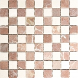 Marmor Mosaik Fliese Naturstein rot beige schachbrett Rosso Verona Fliesenspiegel Wand Kche Bad - MOS42-1004