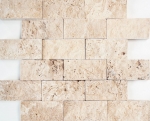 Mosaik Steinwand Travertin Naturstein beige Brick Splitface 3D Optik Spritzschutz Wandverblender Kchenrckwand - MOS43-1206