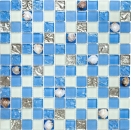 Handmuster Mosaikfliese Fliesenspiegel Transluzent blau Glasmosaik Crystal Muschel blau MOS82B-0104_m