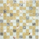 Muschelmosaik Mosaikfliesen weiss matt beige silber Glasmosaik MOS82B-0112