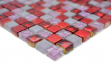 Handmuster Mosaikfliese Transluzent rot pink wei Glasmosaik Crystal Resin rot pink wei matt MOS92-0911_m