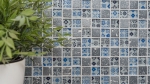 Kunststein Rustikal Mosaikfliese Glasmosaik Resin blau schwarz silber wei Fliesenspiegel Wand Kche Bad WC - MOS83-CB07