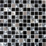 Handmuster Mosaikfliese Fliesenspiegel Transluzent Edelstahl schwarz Glasmosaik Crystal Stahl schwarz Glas MOS63-CM-426_m