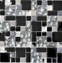 Glasmosaik Edelstahl Mosaikfliesen schwarz silber klar grau Fliesenspiegel Kchenrckwand Bad WC - MOS88-03689