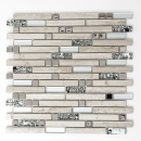 Glasmosaik Naturstein Stbchen Mosaik Fliese Edelstahl silber hellbeige grauwei Wandverkleidung Kchenwand - MOS86-0108