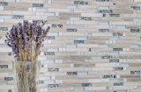 Glasmosaik Naturstein Stbchen Mosaik Fliese Edelstahl silber hellbeige grauwei Wandverkleidung Kchenwand - MOS86-0108