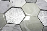 Hexagonale Glasmosaik Naturstein Fliesen grau silber graugrn Marmor Carrara Fliesenspiegel Wand Kche Bad WC - MOS11E-88