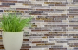 Glasmosaik Naturstein Stbchen Glas Mosaik Mosaikfliesen beige creme braun Marmor Fliesenspiegel Kche Bad WC - MOS86-1302