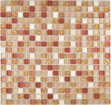 Glasmosaik Naturstein Mosaikfliese ocker gold orange creme Fliesenspiegel Wand Kche Bad - MOS92-1205