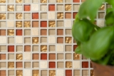 Glasmosaik Naturstein Mosaikfliese ocker gold orange creme Fliesenspiegel Wand Kche Bad - MOS92-1205