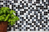 selbstklebende Glasmosaik Mosaikfliese grau schwarz weiss wisch MOS200-4CM28