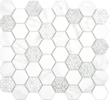 GLAS Mosaik Hexagon ECO Carrara Mosaikfliese Wand Fliesenspiegel Kche Bad