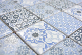 Keramik Mosaik Fliese blau weiss Mosaikfliese Patchwork Ornament Dekor Vintage Wand Fliesenspiegel MOS14-0444