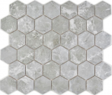 Handmuster Keramik Mosaik Hexagon Marmor grau glnzend Mosaikfliese Wand Fliesenspiegel Kche Bad MOS11H-0201_m