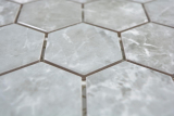 Handmuster Keramik Mosaik Hexagon Marmor grau glnzend Mosaikfliese Wand Fliesenspiegel Kche Bad MOS11H-0201_m