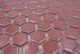 Hexagonale Sechseck Mosaik Fliese Keramik mini Bordeauxrot glnzend Mosaikfliese Wandfliese Fliesenspiegel Kche Bad - MOS11H-0910