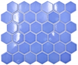 Hexagonale Sechseck Mosaik Fliese Keramik blau glnzend Mosaikfliese Wand Fliesenspiegel Kche Badfliese Duschwand - MOS11H-6501