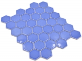 Hexagonale Sechseck Mosaik Fliese Keramik blau glnzend Mosaikfliese Wand Fliesenspiegel Kche Badfliese Duschwand - MOS11H-6501