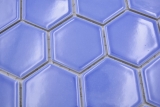 Hexagonale Sechseck Mosaik Fliese Keramik blau glnzend Mosaikfliese Wand Fliesenspiegel Kche Badfliese Duschwand - MOS11H-6501