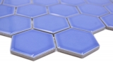 Hexagonale Sechseck Mosaik Fliese Keramik blau glnzend Mosaikfliese Wand Fliesenspiegel Kche Badfliese Duschwand - MOS11H-6501