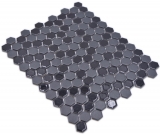 Hexagonale Sechseck Mosaik Fliese Keramik mini schwarz glnzend R10B Duschtasse Bodenfliese Mosaikfliese Rutschhemmend - MOS11H-0301-R10