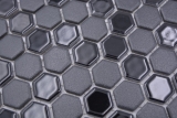 Hexagonale Sechseck Mosaik Fliese Keramik mini schwarz glnzend R10B Duschtasse Bodenfliese Mosaikfliese Rutschhemmend - MOS11H-0301-R10