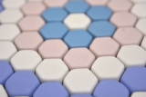 Glasmosaik Hexagon DEKOR blau rosa weiss matt Fiesenspiegel Wand Kche Bad