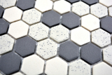 Hexagonale Sechseck Mosaik Fliese Keramik mini beige schwarz unglasiert rutschsicher gesprenkelt Kche Bad - MOS11A-0113-R10