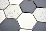 Hexagonale Sechseck Mosaik Fliese Keramik beige schwarz Hexagaon unglasiert rutschsicher gesprenkelt Fliesenspiegel - MOS11G-0113-R10