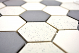 Hexagonale Sechseck Mosaik Fliese Keramik beige schwarz Hexagaon unglasiert rutschsicher gesprenkelt Fliesenspiegel - MOS11G-0113-R10