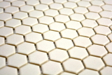 Hexagonale Sechseck Mosaik Fliese Keramik mini weiss hellbeige unglasiert rutschsicher Fliesenspiegel Bodenfliese - MOS11A-1202-R10