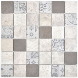 Marmor Mosaik Fliese Keramikmosaik grau cream Wandfliese Fliesenspiegel Kche - MOS180-D0948G