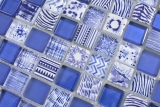 Glasmosaik Mosaikfliesen Arts and Crafts weiss blau Wand Fliesenspiegel Kche Dusche Bad MOS74-0402
