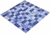 Glasmosaik Mosaikfliesen Arts and Crafts weiss blau Wand Fliesenspiegel Kche Dusche Bad MOS74-0402