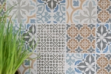 Handmuster Retro Vintage Mosaik Fliese Keramik creme blau orange grau matt MOS22B-1406_m