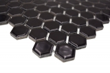 Handmuster Mosaik Fliese Keramik Hexagon schwarz glnzend Wandfliesen Badfliese MOS11A-0302_m