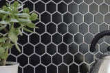 Handmuster Mosaik Fliese Keramik Hexagon schwarz matt Duschrckwand Fliesenspiegel MOS11B-0311_m