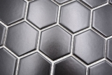 Handmuster Mosaik Fliese Keramik Hexagon schwarz matt Duschrckwand Fliesenspiegel MOS11B-0311_m