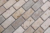 Handmuster Mosaik Fliese Travertin Naturstein beige braun Brick Travertin tumbled MOS43-46474_m