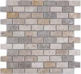 Handmuster Mosaik Fliese Travertin Naturstein beige braun Brick Travertin tumbled MOS43-46474_m