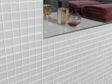 Handmuster Mosaikfliese Transluzent wei mit grnstich Glasmosaik Crystal BAD WC MOS60-0102_m