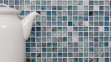 Handmuster Mosaikfliese Fliesenspiegel Transluzent grnblau Glasmosaik Crystal Stein Cream grnblau MOS92-XCR1501_m