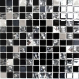 Handmuster Mosaikfliese Fliesenspiegel selbstklebend Transluzent Edelstahl schwarz Glasmosaik Crystal Stahl schwarz Glas MOS200-4CM26_m