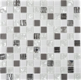 Mosaikfliese Transluzent Edelstahl wei Glasmosaik Crystal Stahl wei Glas MOS63-CM-424_f | 10 Mosaikmatten